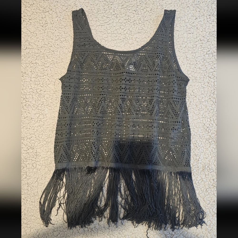 H&M Black Crochet Fringe Tank Top